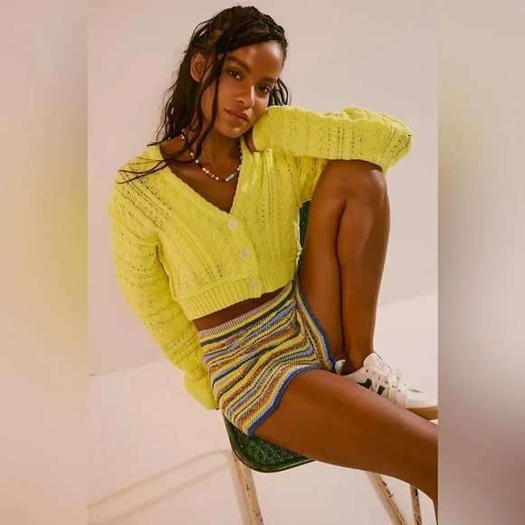 Free People Sadie Cable Knit Cropped Cardi Button Down Oversized Cardigan | XL - Picture 2 of 9